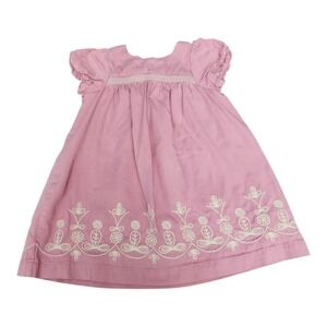 Baby Boden Pink Embroidered Cotton Dress Size 18-24  Years Lined Puff‎ Sleeves